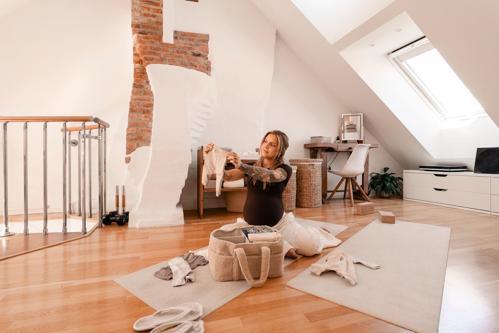 Woman creating a calm, organized home environment